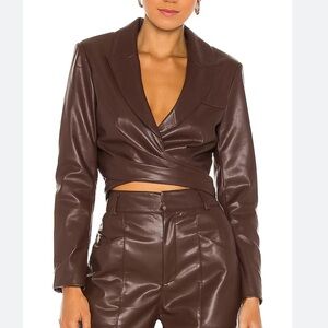 NWT Ronny Kobo Lilo Blazer Deep Mahogany Brown Faux Leather Jacket Small